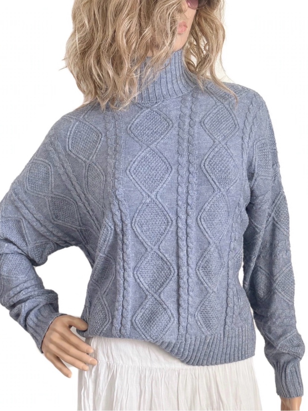 Truth by Republic Indigo Heather Cable Knit Turtleneck Sweater Size S/P